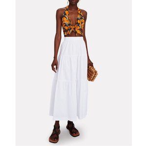 STAUD Sea Tiered Poplin Midi Skirt